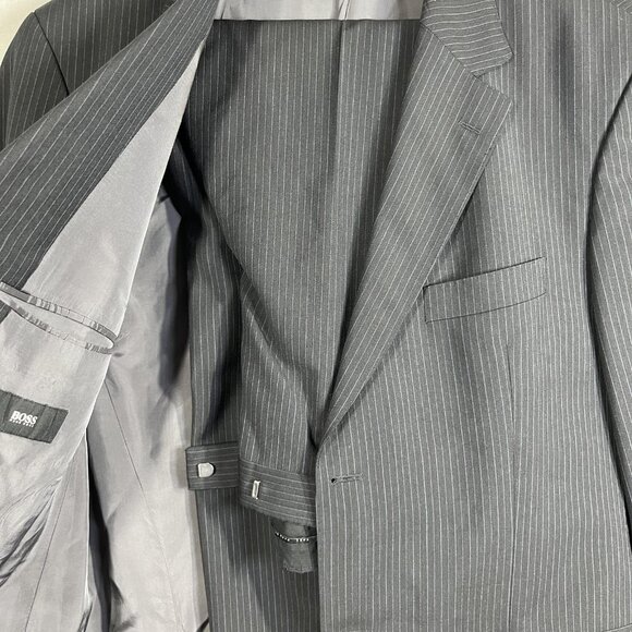 Hugo Boss Suit Mens 46 Long Gray Pinstripe Wool Two Button Jacket Pants 38x32 - Picture 2 of 16